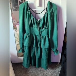 Inspired Hearts Emerald Green Tiered Long Sleeve Dress